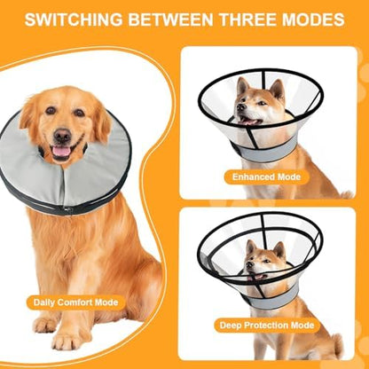 Sponge Core Dog Cat Cone Collar for After Surgery Recovery, Inflatable Dog Cone Alternative, Lainergie Dogs Donut Collar Adjustable with 2PCS Cover for Large Medium Small Dogs Cats (Grey+Yellow, XXL) - Image 3