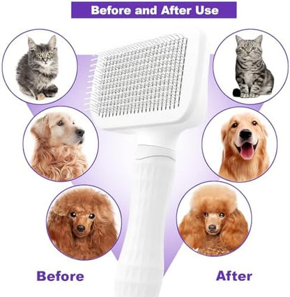 Self-Cleaning Slicker Brush, Dog Cat Bunny Pet Grooming Shedding Brush, Easy to Remove Loose Undercoat, Pet Massaging Tool Suitable for Pets with Long or Short Hair (White) - Image 6