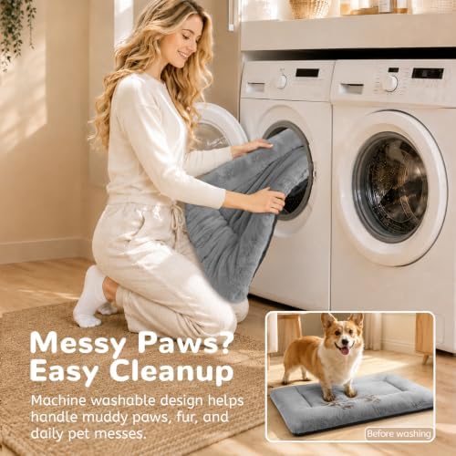 Dog Crate Pad, Washable Cozy Dog Bed Mat for Large Dogs 42"x28", Gray - Image 5