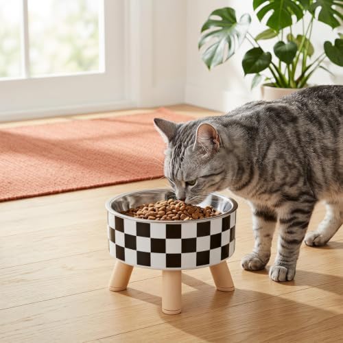 COLLBATH Elevated Cat Bowl Cat Food Bowl with Raised Feet Anti Vomit Feeding Dish for Neck Support Smooth Wide Mouth Microwave and Dishwasher Safe 5.31 X 5.31 X 1.96 in 1 Pack - Image 3