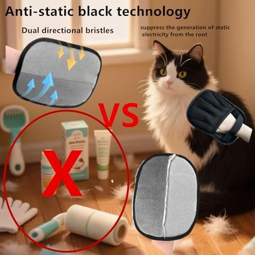 Pet Hair Removal Tool, Electrostatic Pet Hair Removal Gloves,Dog and Cat Hair Remover Grooming Gloves Set for Couch, Clothes, Car, Carpet, Bed, Furniture (1 Pack Black) - Image 3