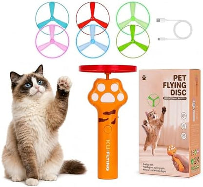 Cat Fetch Toy Disc Launcher, USB C Rechargeable Interactive Toy with 3 Soft Flying Discs, 3 Glow Discs, Electric Saucer Launcher for Indoor Cats, Hunting Exercise and Boredom Relief, Yellow by Unknown