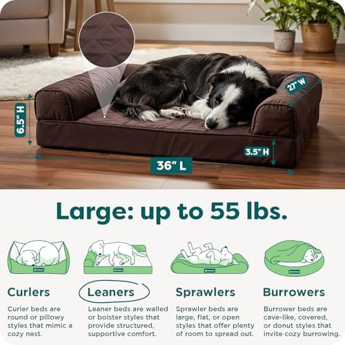 Furhaven Orthopedic Dog Bed for Large/Medium Dogs w/ Removable Bolsters & Washable Cover, For Dogs Up to 55 lbs - Quilted Sofa - Coffee, Large, (Quilted) Coffee - Image 3