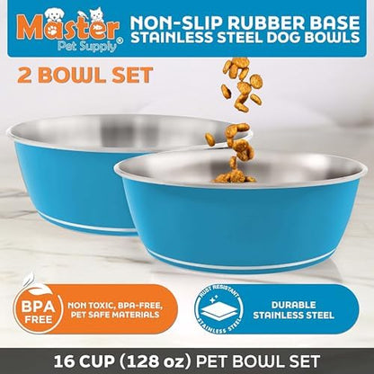 Master Pet Supply Stainless Steel Dog Bowls Set of 2 - True Blue, 128 Oz - Image 2