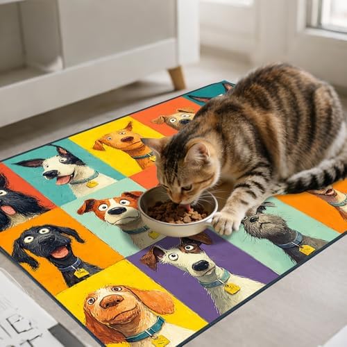 Nuxovilar Canine Portrait Pet Food Mat Polyester 23.62x17.71 Inches - Image 2