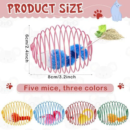 Jecery 5 Pcs Cat Toys Spring,Catnip Rats,Bright Color - Image 2
