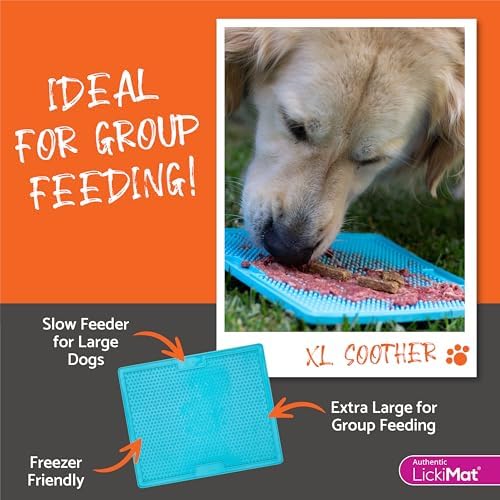 LickiMat X Large Breed Soother Dog Lick Mat Dog Calmer Slow Feeder, Anxiety Reliever Alternative to Puzzle Toys, Slow Feeding Bowls. Use Peanut Butter, Wet, Raw, Mixed Food, Healthy Treats - Turquoise - Image 5