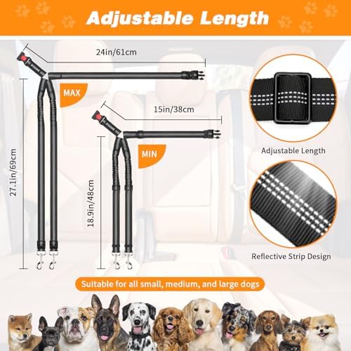 BWOGUE Double Dog Seat Belt for Car, Reflective Headrest Restraint Lead - Image 2