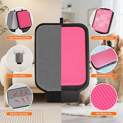 Dual-Sided Pet Hair Removal Glove, Pet Hair Remover with Adjustable Wrist Strap, Soft Silicone Shedding Brush for Dogs & Cats, Pet Hair Gloves for Couch, Carpet, Clothing (Pink) - Image 6