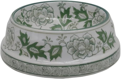 Aimusego Ceramic Green & White Dog Bowl 9inch Chinoiserie Hand Painted Pet Food Water Bowls, Dogs Cat Dish for Medium and Large Pet, Puppy-25OZ