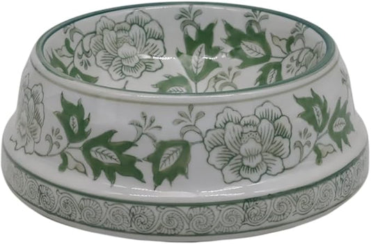 Aimusego Ceramic Green & White Dog Bowl 9inch Chinoiserie Hand Painted Pet Food Water Bowls, Dogs Cat Dish for Medium and Large Pet, Puppy-25OZ