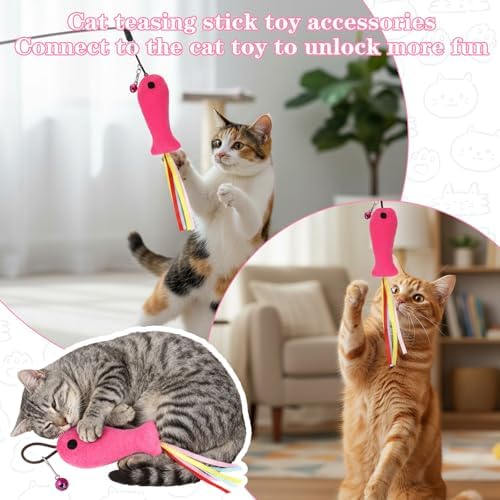 5 PCS Fish and Mice Catnip Toys Plush Filled, Cat Toys Pink Fish Catnip Toy for Cats Flopping Cats Fishs Toy Filled Soft Plush, Premium CatWandToy Accessories with Ribbons for Indoor CatKitten Play - Image 3