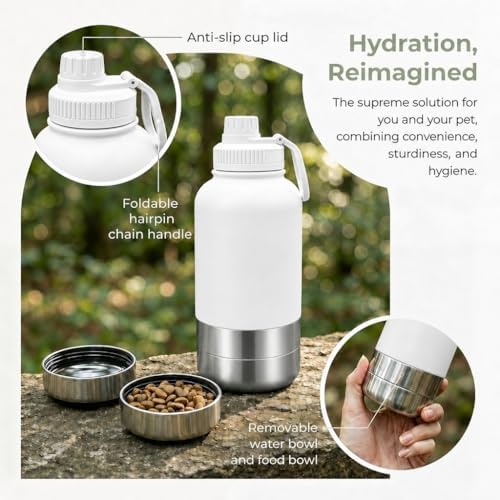 RYNVALE 32oz Insulated Stainless Steel Pet Water Bottle with Dog Bowl - Image 4