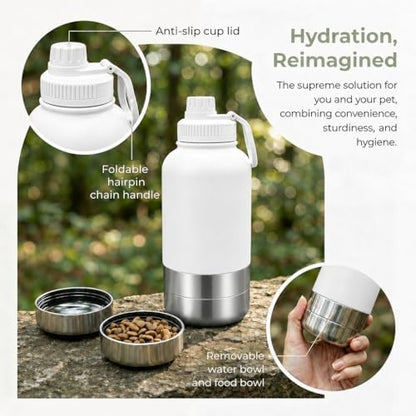 RYNVALE 32oz Insulated Stainless Steel Pet Water Bottle with Dog Bowl - Image 4
