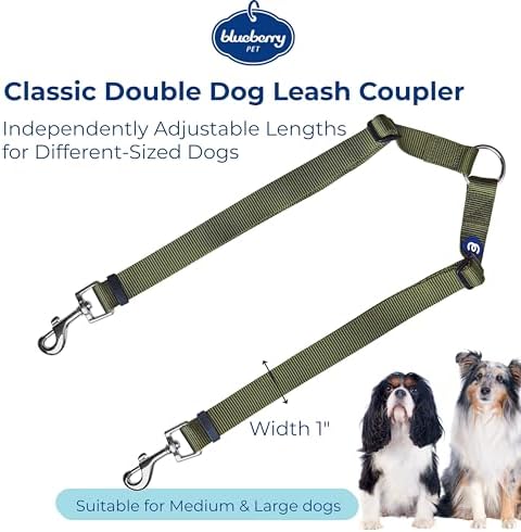 Blueberry Pet Essentials Durable Classic Double Dog Leash Coupler, Military Green, Medium/Large, Dual Walking & Training Leashes for Two Dogs - Image 3