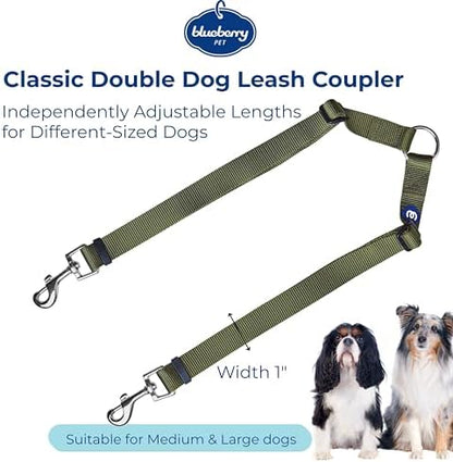 Blueberry Pet Essentials Durable Classic Double Dog Leash Coupler, Military Green, Medium/Large, Dual Walking & Training Leashes for Two Dogs - Image 3