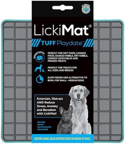 LickiMat Tuff, Heavy-Duty Playdate, Dog Slow Feeder Lick Mat, Boredom Anxiety Reducer; Perfect for Food, Treats, Yogurt, or Peanut Butter, Fun Alternative to a Slow Feed Dog Bowl, Turquoise by LICKIMAT