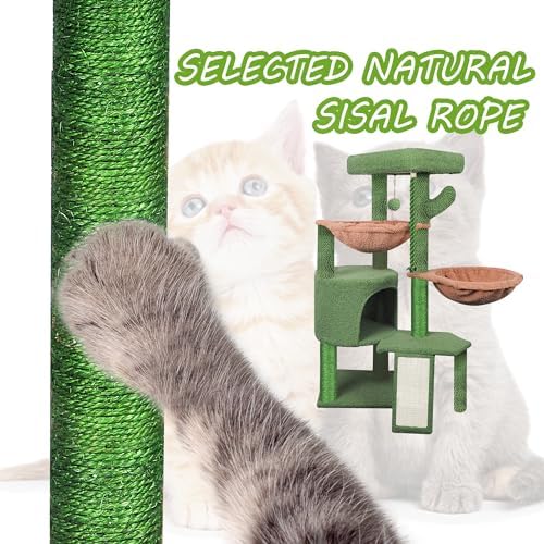 Wang Xin Three Layer Cat Tree with Cat Condo Scratch Pad and Two Hammocks,Green … - Image 7