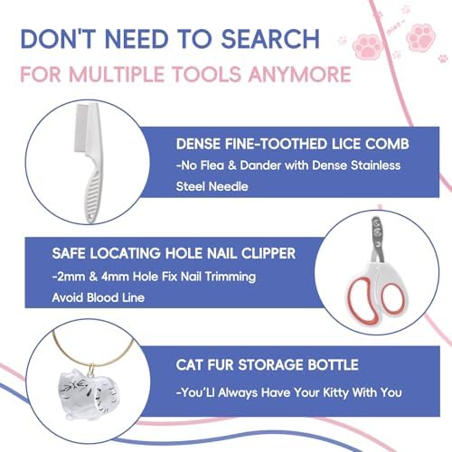 Cat Brushes For Indoor Cats, Cat Shedding Brush With Pet Flea Comb & Pet Nail Clippers, Slicker Brush For Dogs & Rabbit Grooming Kit, Spray Hair Removal Comb With Release Button & Visual Spray, White - Image 4