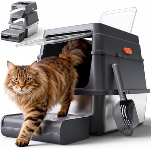 Powools Stainless Steel Enclosed Cat Litter Box, 17.1x13.2x15 in by Powools