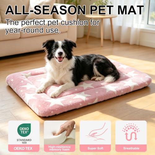 Dog Bed Mat, Reversible Crate Pad & Durable Dog Bed - Machine Washable Kennel Mat with Ultra Soft for Medium Dogs (Big&Small Stars Pink, 30" L*20" W*1.5" Th) - Image 2