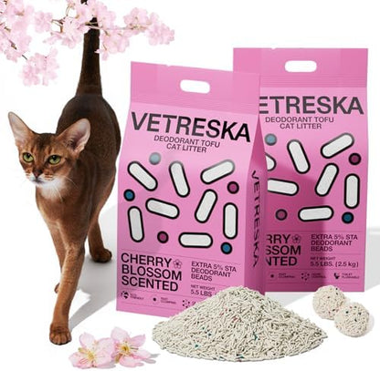 VETRESKA Cherry Blossom Tofu Cat Litter, Odor Control, 5.5lb×2bags by VETRESKA