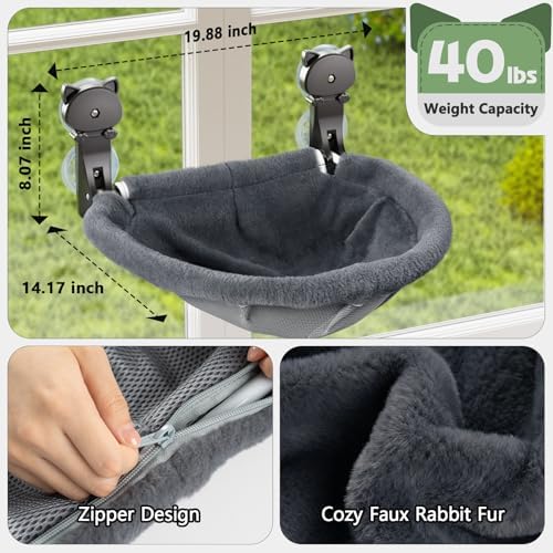 JUNSPOW Cat Window Perch Cordless, Foldable & Stable Cat Beds- Breathable Cat Window Hammock for Overlooking, Sunbathing and Climbing - Maximum Hold Up to 40lb - Image 5