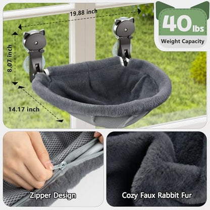 JUNSPOW Cat Window Perch Cordless, Foldable & Stable Cat Beds- Breathable Cat Window Hammock for Overlooking, Sunbathing and Climbing - Maximum Hold Up to 40lb - Image 5