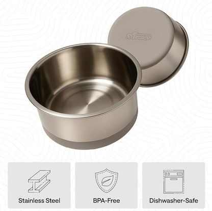GORILLA GRIP Dog Bowls, Food Grade 304 Stainless Steel, Holds 2 Cups Each (16 fl oz) Food and Water Bowl for Feeding Dogs and Cats, Dishwasher Safe, Rust Resistant, BPA Free Rubber Base Set of 2 Beige