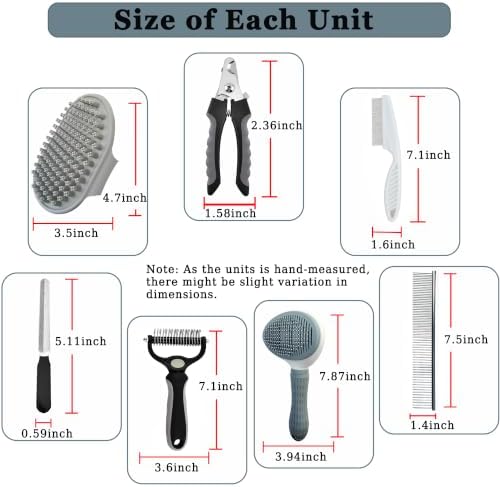 7PCS Dog Grooming Brush Kit for Shedding and Matted Fur, Self-Cleaning Slicker Brush with Undercoat Rake, Flea Comb for Long-Haired Pets, Grey - Image 6