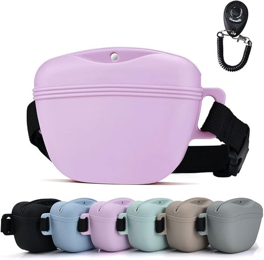 Pet Training Snack Pouch with Clicker 2.0 Upgraded Magnetic Closure, 1.66 Cup Silicone Belt for Dog Treats，Perfect for Exercising and Walking