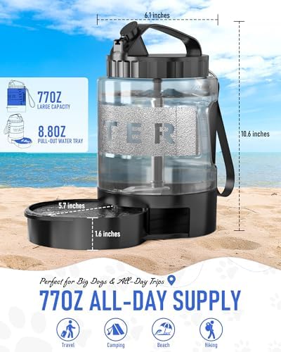Dog Water Bottle Travel Bowl, 77oz Large Portable Dog Water Bowl Dispenser, Leakproof Pet Drinking Bottle Dispenser for Hiking Camping Walking Travelling Beach Car Trips, BPA Free, Black - Image 2