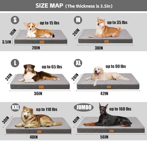 Patas Lague Orthopedic Large Dog Bed Washable Pet Sofa Mat 48''X30'' Grey - Image 6