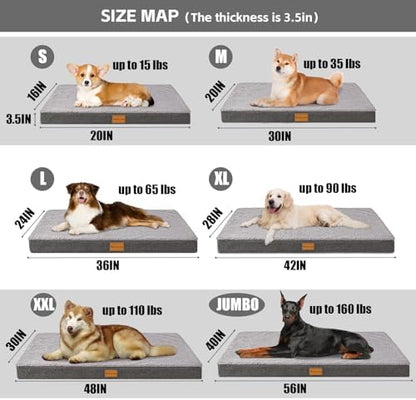 Patas Lague Orthopedic Large Dog Bed Washable Pet Sofa Mat 48''X30'' Grey - Image 6