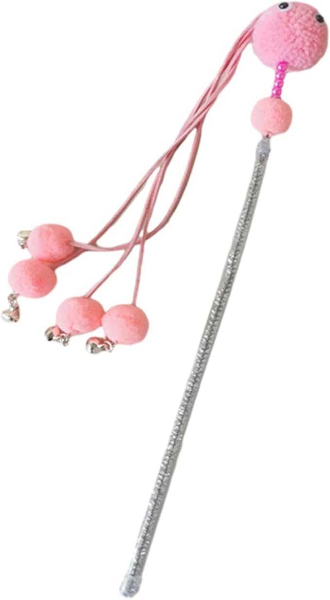 Cute Tassels Teaser Wand Toy with Pompoms&Small Bells Teaser Wand Interactive Toy Chasing Wand Toy Candy Color Interactive Toy for Indoor Cats Interactive Toy for Boring Indoor Adult