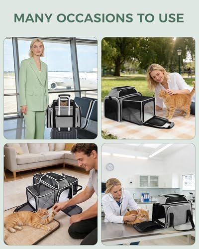Cat Carrier Bag,Airline Approved Pet Carrier Soft Side Pet Travel 5 Sides Open Doors 5 Sides Expandable Foldable Dog Carrier with Fleece Pad(Patent Pending) Grey - Image 6