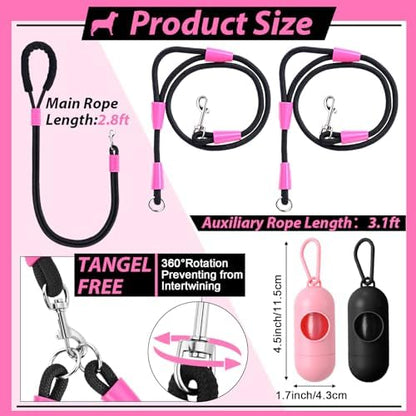 Thinkday Double Dog Leash for 2 Dogs, 5.9 ft No Tangle Dual Dog Leash with 2 Waste Bags, Hands Free Adjustable Crossbody Rope with Padded Handles, No Pull Lead for Small Medium Large Breeds - Image 2