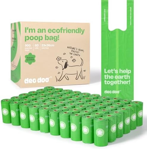 Dog Poop Bags with Handles Sakura Scented 60 Rolls 900 Bags by DeoDoo