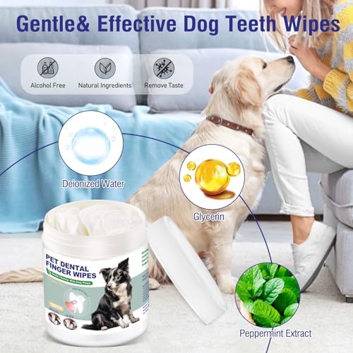 Pet Teeth Cleaning Finger Wipes for Dogs & Cats, Dog Dental Wipes for Removing Plaque and Tartar Buildup, No-Rinse Disposable Gentle Cleaning & Gum Care Pet Wipes, 50 Counts - Image 4