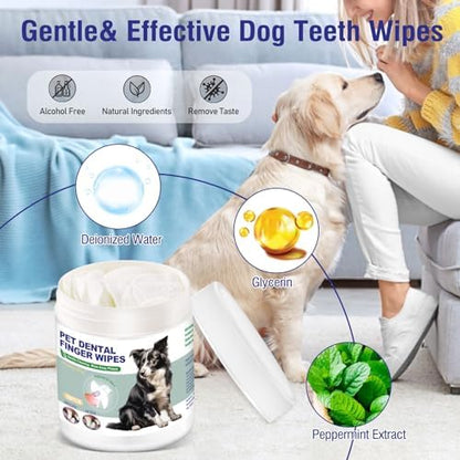 Pet Teeth Cleaning Finger Wipes for Dogs & Cats, Dog Dental Wipes for Removing Plaque and Tartar Buildup, No-Rinse Disposable Gentle Cleaning & Gum Care Pet Wipes, 50 Counts - Image 4
