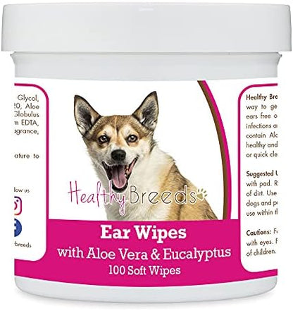 Healthy Breeds Norwegian Lundehund Ear Cleaning Wipes with Aloe & Eucalyptus for Dogs 100 Count by HealthyBreeds