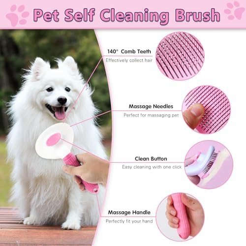 Dog Brush Grooming Kit 6PCS Dog Brush for Shedding-Dogs Brushes for Grooming, Dematting Comb for Dogs, Nail Clipper with Nail File, Flea Comb, Cat Bath Brush-Pink - Image 3