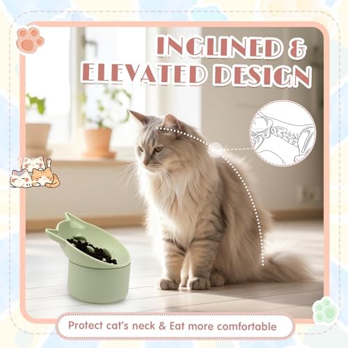 Funnymoom 2 Pack Silicone Cat Slow Feeder, Elevated Slow Feeder Cat Bowl for Dry and Wet Food, Tilted Design with Non Slip Base, Adjustable Angle for Pet(Green and Brown) - Image 3