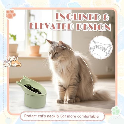 Funnymoom 2 Pack Silicone Cat Slow Feeder, Elevated Slow Feeder Cat Bowl for Dry and Wet Food, Tilted Design with Non Slip Base, Adjustable Angle for Pet(Green and Brown) - Image 3