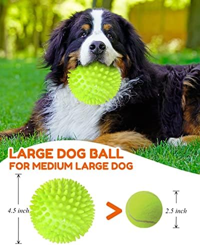 Pweituoet 4.5” Heavy Duty Squeaky Dog Balls for Medium Large Dogs, Dog Toys for Aggressive Chewers, Spike Ball Toys for Clean Teeth and Training(2 Pack) - Image 2