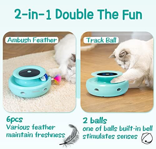 ORSDA Cat Toys 2-in-1 Interactive Cat Toys for Indoor Cats, Automatic Cat Toy Balls, Mice Toys Ambush Feather Kitten Toys with 7pcs Attachments, Dual Power Supplies, Adjustable Speed, Auto On/Off - Image 2
