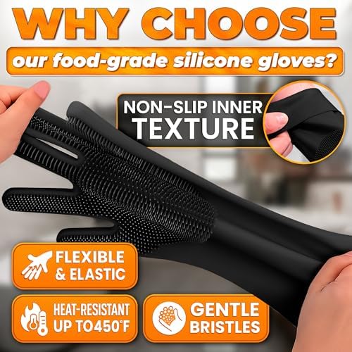 Cat and Dog Washing Gloves, 1 Pair, 11.6 in, Soft Silicone (Black) - Image 3