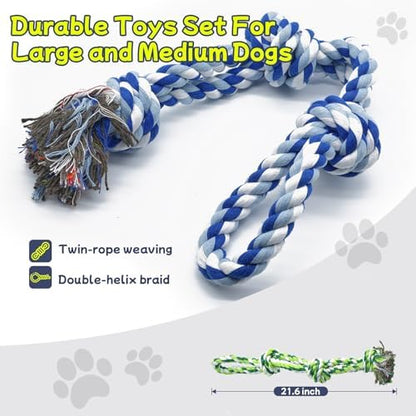 Rocfish [3 Pack] Dog Rope Toys for Aggressive Chewers, Nearly Indestructible Tug of War Toys for Large & Medium Dogs, 100% Cotton, Teeth Cleaning Chew Rope, Heavy Duty Tug of War Dog Toy for Boredom - Image 2