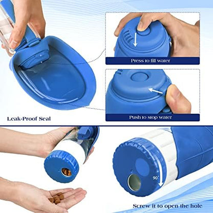 TIOVERY Upgraded Dog Water Bottle, Portable Dog Cat Puppy Pet Water Dispenser Feeder with Drinking Cup and Food Container Leak Proof for Outdoor Walking, Travel, Hiking 12OZ Blue - Image 4