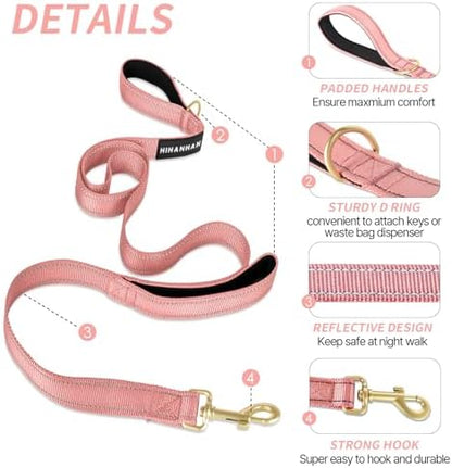 Reflective Dog Leash with Double Handle, Dog Leash 6 FT Long, Supports Medium and Large Dogs, Heavy Duty for Walking, Running, and Training, Pink - Image 2
